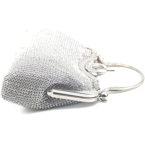 Silver Rhinestone Luxury Bag Purse with Detachable Chain - Picture 5 of 6